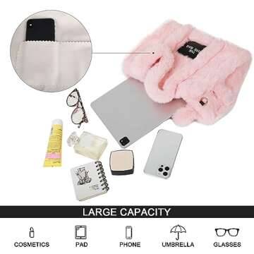 JQAliMOVV Fluffy Tote Bag Winter Furry Purse for Women Faux Fur Bag Soft Fuzzy Purse Plush Crossbody Handbags (Pink)