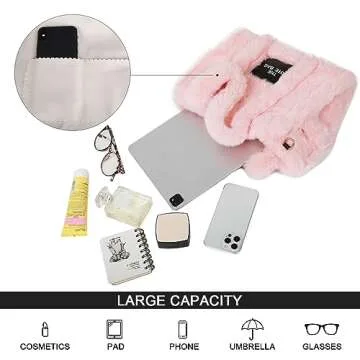 JQAliMOVV Fluffy Tote Bag Winter Furry Purse for Women Faux Fur Bag Soft Fuzzy Purse Plush Crossbody Handbags (Pink)