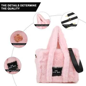 JQAliMOVV Fluffy Tote Bag Winter Furry Purse for Women Faux Fur Bag Soft Fuzzy Purse Plush Crossbody Handbags (Pink)