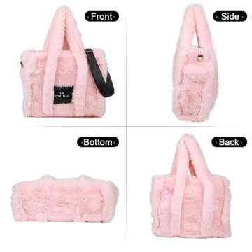 JQAliMOVV Fluffy Tote Bag Winter Furry Purse for Women Faux Fur Bag Soft Fuzzy Purse Plush Crossbody Handbags (Pink)