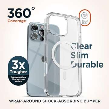 ENCASED Magnetic Case with Grip for iPhone 16 PRO (2024) Compatible with MagSafe | Includes Removable Phone Holder Silicone Loop (Crystal Clear)