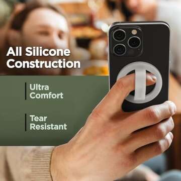 ENCASED Magnetic Case with Grip for iPhone 16 PRO (2024) Compatible with MagSafe | Includes Removable Phone Holder Silicone Loop (Crystal Clear)