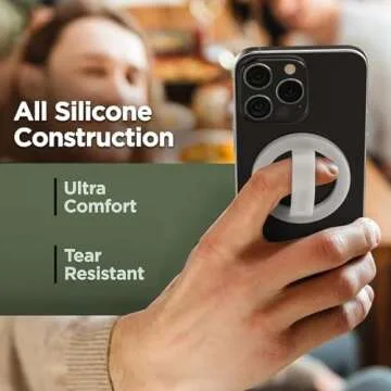 ENCASED Magnetic Case with Grip for iPhone 16 PRO (2024) Compatible with MagSafe | Includes Removable Phone Holder Silicone Loop (Crystal Clear)