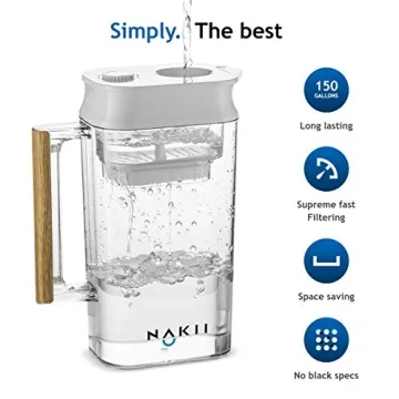 NAKII Water Filter Pitcher - 150 Gallons Long Lasting Filtration
