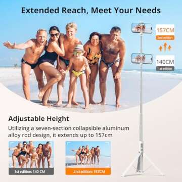 ATUMTEK 62" Selfie Stick Tripod, Extendable Aluminum Tripod with Rechargeable Bluetooth Remote, Comp...