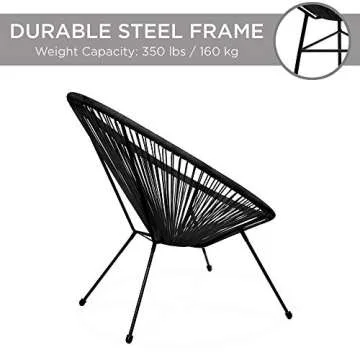 Best Choice Products 3-Piece Outdoor Acapulco All-Weather Patio Conversation Bistro Set w/Plastic Rope, Glass Top Table and 2 Chairs - Black