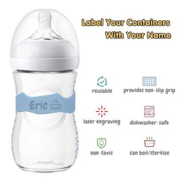 Baby Bottle Labels Personalized, Custom Silicone Water Bottle Name Bands for Daycare Reusable, Laser Engraving Bottle Name Tags, Waterproof Customized Kids Cups Grip Straps for School
