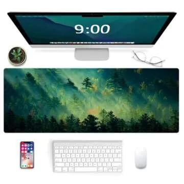 Galdas Mouse Pad,Office Desk Mat Large Gaming Keyboard Pad Durable Stitched Edges Washable Smooth Surface Control & Accuracy Extended Computer Mouse Mat (31.5X11.8In)-Green Forest…