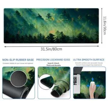 Galdas Mouse Pad,Office Desk Mat Large Gaming Keyboard Pad Durable Stitched Edges Washable Smooth Surface Control & Accuracy Extended Computer Mouse Mat (31.5X11.8In)-Green Forest…