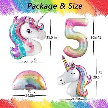Unicorn 5th Birthday Party Decorations for Girl Purple Pink Unicorn Party Theme Balloon Set, Large R...