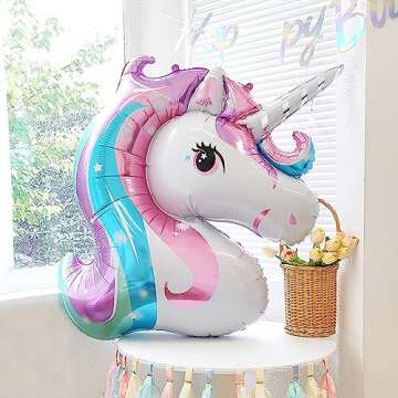 Unicorn 5th Birthday Party Decorations for Girl Purple Pink Unicorn Party Theme Balloon Set, Large Rainbow Unicorn Helium Balloons with Heart and Star Baby Shower Kids Supplies (number 5 set)