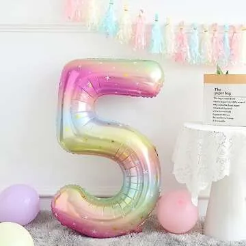 Unicorn 5th Birthday Party Decorations for Girl Purple Pink Unicorn Party Theme Balloon Set, Large Rainbow Unicorn Helium Balloons with Heart and Star Baby Shower Kids Supplies (number 5 set)
