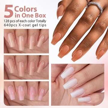 BTArtbox Short Press On Nails - 640pcs 5 Colors Coffin Nail Tips, XCOATTIPS Pre-colored Gel Nail Tips NO Need File Full Cover Fake Nails for Easy Nail Extensions Nail Art 16 Sizes