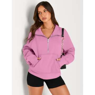 AUTOMET Womens Sweatshirts Half Zip Cropped Pullover Fleece Quarter Zipper Hoodies 2024 Fall Fashion Outfits Clothes Pink Small