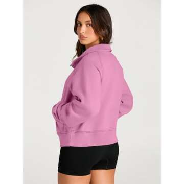 AUTOMET Womens Sweatshirts Half Zip Cropped Pullover Fleece Quarter Zipper Hoodies 2024 Fall Fashion Outfits Clothes Pink Small