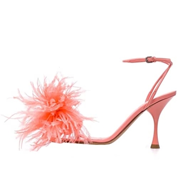 YIYA Womens Fluffy Feather Ankle Strap Heeled Sandals Open Toe Stiletto High Heels Thong Sandal Part...