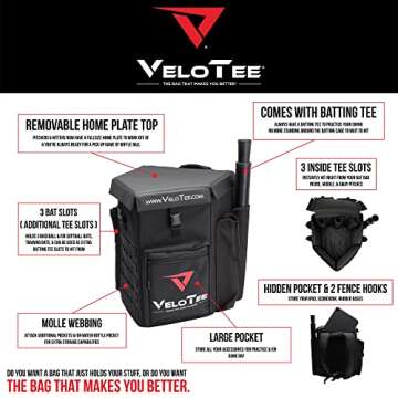 VeloTee | Home Plate Baseball & Softball Bat Bag | Softball and Baseball Coaches Bag | Baseball Buck...