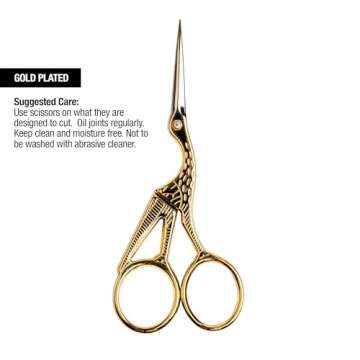 SINGER 4 Inch Forged Embroidery Scissors with Curved Tip for Sewing, Cross-Stiching, Crafts, & More (Gold Stork Design, 1-Pack)