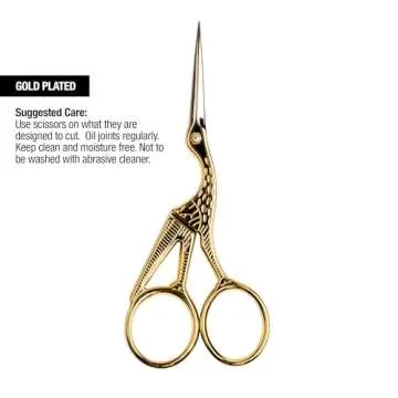 SINGER 4 Inch Forged Embroidery Scissors with Curved Tip for Sewing, Cross-Stiching, Crafts, & More (Gold Stork Design, 1-Pack)