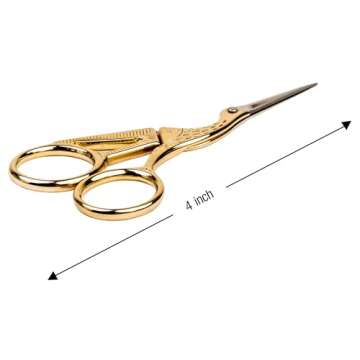 SINGER 4 Inch Forged Embroidery Scissors with Curved Tip for Sewing, Cross-Stiching, Crafts, & More (Gold Stork Design, 1-Pack)