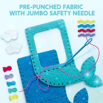 Klever Kits 7 Sewing Projects- My First Felt Sewing Kit- Easy DIY Wildlife Artworks of Unicorn Pillow and Mermaid Card Holder, Gift for Kids Aged 6+