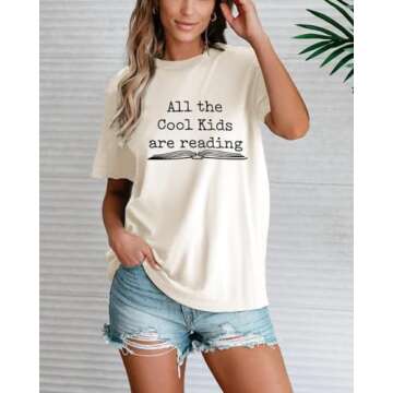 All The Cool Kids are Reading Graphic Shirt Teacher Shirts for Women Short Sleeve Book Lovers Letter...