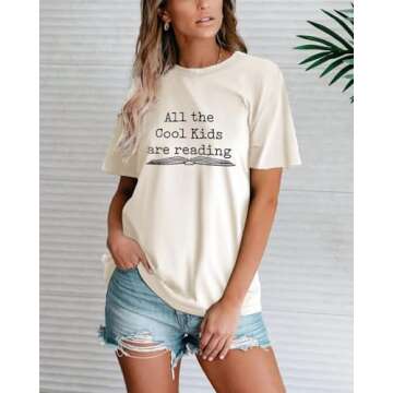 All The Cool Kids are Reading Graphic Shirt Teacher Shirts for Women Short Sleeve Book Lovers Letter Printed Tee Tops Teacher Shirts Tshirt