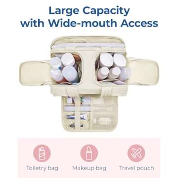 BAGSMART Travel Toiletry Bag, Lightweight Large Wide-open Travel Bag for Women, Puffy Cosmetic Makeu...