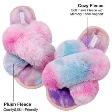 JIASUQI Cross Band Indoor House Slippers for Women Soft Plush Furry Cozy Fur House Shoes Outdoor War...