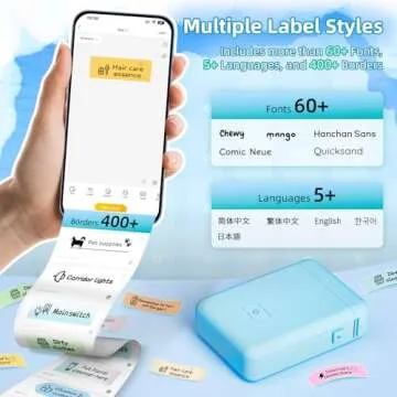 LFPERT Label Maker Machine with Tape - HP2-S Portable Bluetooth Label Printer for Storage, Office, Home, Mini Smart Phone Handheld Sticker Printer with Multiple Templates Font Icon (Blue)