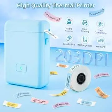 LFPERT Label Maker Machine with Tape - HP2-S Portable Bluetooth Label Printer for Storage, Office, Home, Mini Smart Phone Handheld Sticker Printer with Multiple Templates Font Icon (Blue)