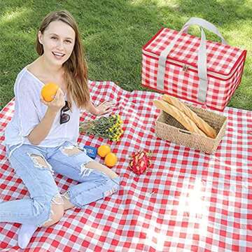 Insulated Picnic Bag Reusable,Beach Bag Cooler Bags, Cooler Bags with Zippered Top - Insulated Bag f...