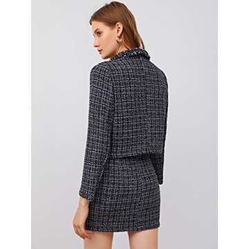 SweatyRocks Women's Business Suit 2 Pieces Tweed Blazer Jacket Coat and Skirt Set