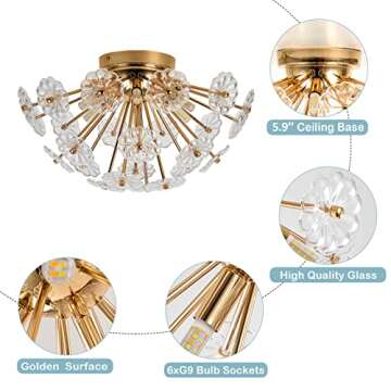 Buy HMVPL Gold Flush Mount Ceiling Light for Modern Spaces