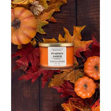 Pumpkin Amber Candle | Fall Candles | Luxury Soy & Beeswax Candles for Home | 16 oz. Large Jar 3 Wick Candle | Thanksgiving Candle | Fall Scented Candle | Autumn Candles