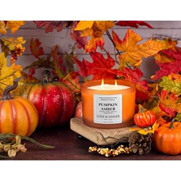 Pumpkin Amber Candle | Fall Candles | Luxury Soy & Beeswax Candles for Home | 16 oz. Large Jar 3 Wick Candle | Thanksgiving Candle | Fall Scented Candle | Autumn Candles