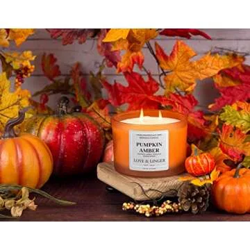 Pumpkin Amber Candle | Fall Candles | Luxury Soy & Beeswax Candles for Home | 16 oz. Large Jar 3 Wick Candle | Thanksgiving Candle | Fall Scented Candle | Autumn Candles