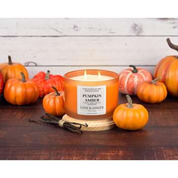 Pumpkin Amber Candle | Fall Candles | Luxury Soy & Beeswax Candles for Home | 16 oz. Large Jar 3 Wick Candle | Thanksgiving Candle | Fall Scented Candle | Autumn Candles