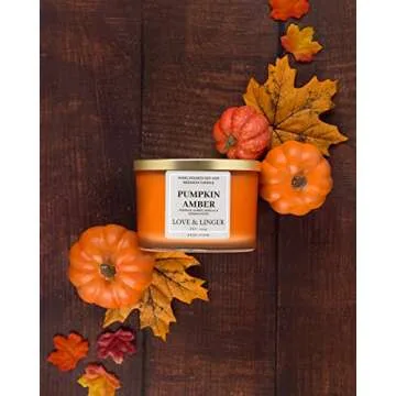 Pumpkin Amber Candle | Fall Candles | Luxury Soy & Beeswax Candles for Home | 16 oz. Large Jar 3 Wick Candle | Thanksgiving Candle | Fall Scented Candle | Autumn Candles