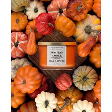 Pumpkin Amber Candle | Fall Candles | Luxury Soy & Beeswax Candles for Home | 16 oz. Large Jar 3 Wick Candle | Thanksgiving Candle | Fall Scented Candle | Autumn Candles