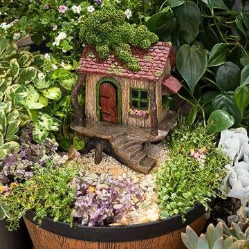 PRETMANNS Fairy Garden House – Fairy House for Outside – 9” High with Door That Opens – Sturdy Fairy Garden Building – Lovely Miniature Garden Accessories Supplies