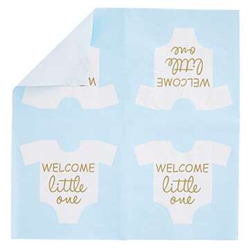 BLUE PANDA 100-Pack Welcome Little One Baby Shower Napkins for Boys - Gold Foil Gender Reveal Decorations - Light Blue (5x5 In)