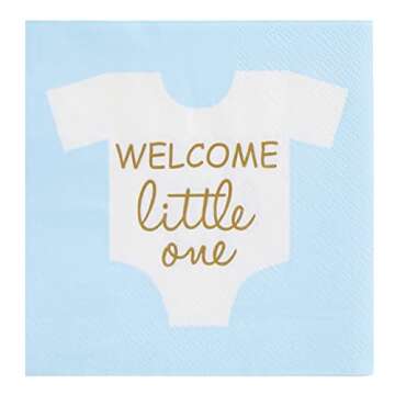 BLUE PANDA 100-Pack Welcome Little One Baby Shower Napkins for Boys - Gold Foil Gender Reveal Decorations - Light Blue (5x5 In)