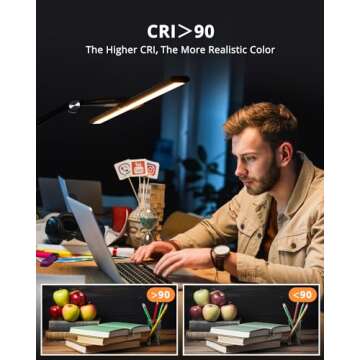 ilumeplay LED Desk Lamps for Home Office 24W Double Head with USB Charging Port and Plug,Modern Architect Table Light with Clamp 5CCT Color Changing Dimmable for Reading Study 31.5Inch Balck