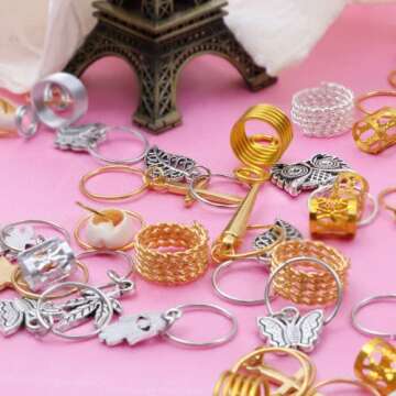fani 300 Pieces Dreadlocks Jewelry Crystal Wire 20 Styles Aluminum Beads Metal Hair Coils Rings Hair Cuffs Pendant Charms Hair Clips Hair Jewelry for Hair Accessories