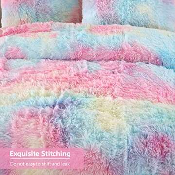 PERFEMET Pink Faux Fur Girls Comforter Set Twin Size 3Pcs Plush Shaggy Tie Dye Fluffy Comforter Bedding Set Colorful Rainbow Ombre Velvet Furry Bed Comforter Set (Pink Pastel, Twin)
