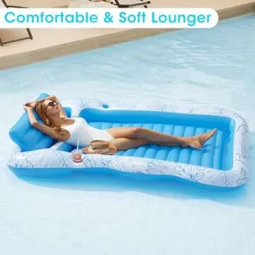 Inflatable Adult Pool Lounger Float - BAIAI Large Beach Sun Tanning Floaty Raft Sunbathing Water Lounge Floaties Tub with Drink Holder - Blow Up River & Lake Suntan Floating Swimming Mattress Mat(XXL)