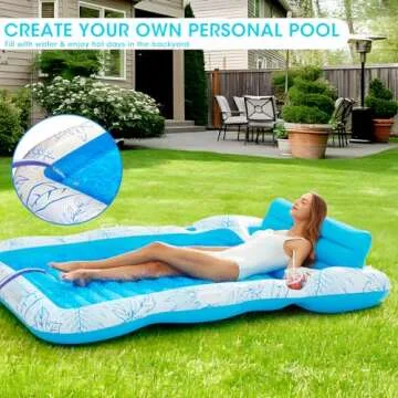 Inflatable Adult Pool Lounger Float - BAIAI Large Beach Sun Tanning Floaty Raft Sunbathing Water Lounge Floaties Tub with Drink Holder - Blow Up River & Lake Suntan Floating Swimming Mattress Mat(XXL)