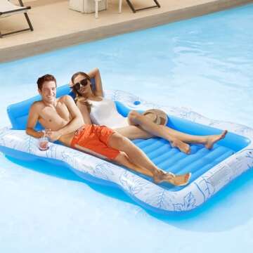 Inflatable Adult Pool Lounger Float - BAIAI Large Beach Sun Tanning Floaty Raft Sunbathing Water Lounge Floaties Tub with Drink Holder - Blow Up River & Lake Suntan Floating Swimming Mattress Mat(XXL)