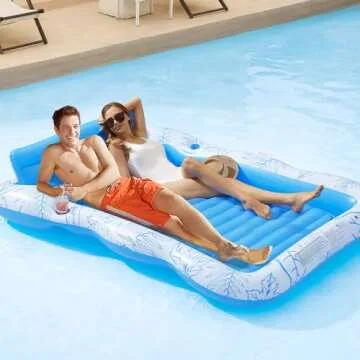 Inflatable Adult Pool Lounger Float - BAIAI Large Beach Sun Tanning Floaty Raft Sunbathing Water Lounge Floaties Tub with Drink Holder - Blow Up River & Lake Suntan Floating Swimming Mattress Mat(XXL)